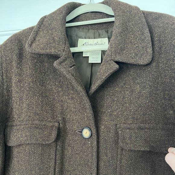 Vintage Eddie Bauer Wool Tweed Field Jacket Coat Women’s L USA Made Brown Cargo - Picture 5 of 12